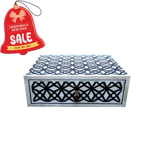 Handmade Customized Bone Inlay Geometric Pattern Floating Bedside