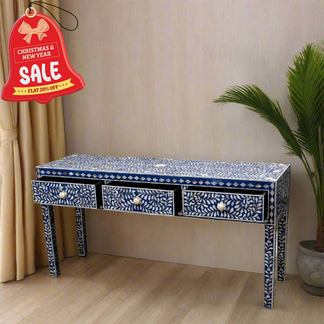 Handmade Customized Mother of Pearl 3 Drawer Console Table