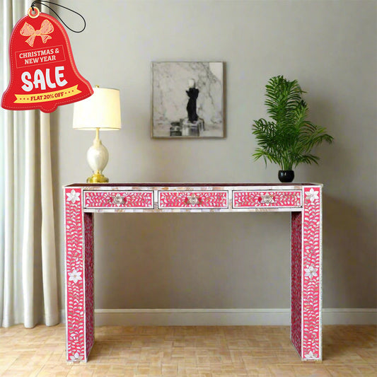 Handmade Pink Mother of Pearl handmade Vintage Antique Console Table