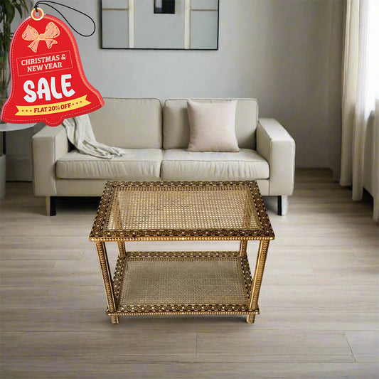 handmade Teak Wood Bone Inlay Pattern Stool