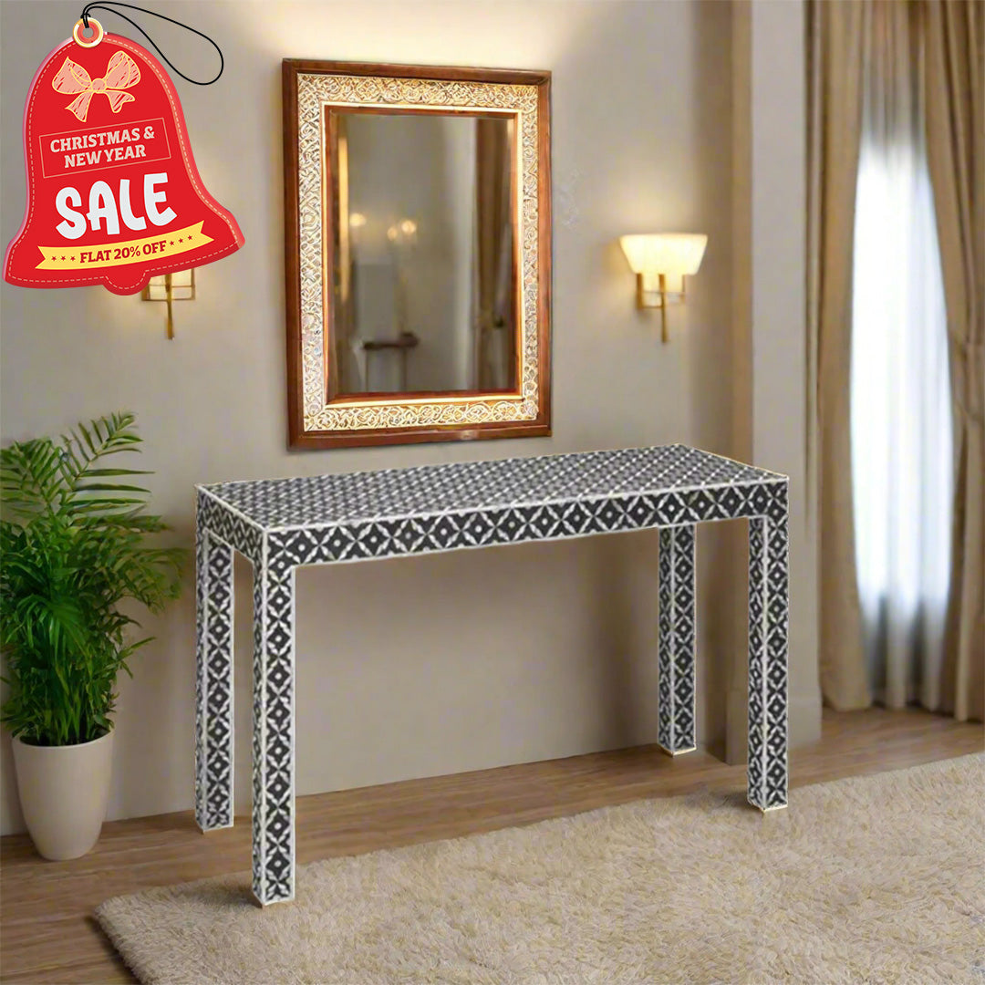 Black Mother of Pearl Vintage Antique Console Table for Home &amp; Living