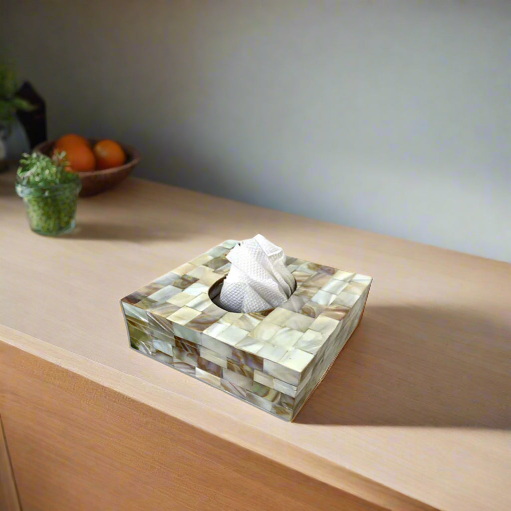 Handmade Mother of Pearl Square Shape Tissue Box