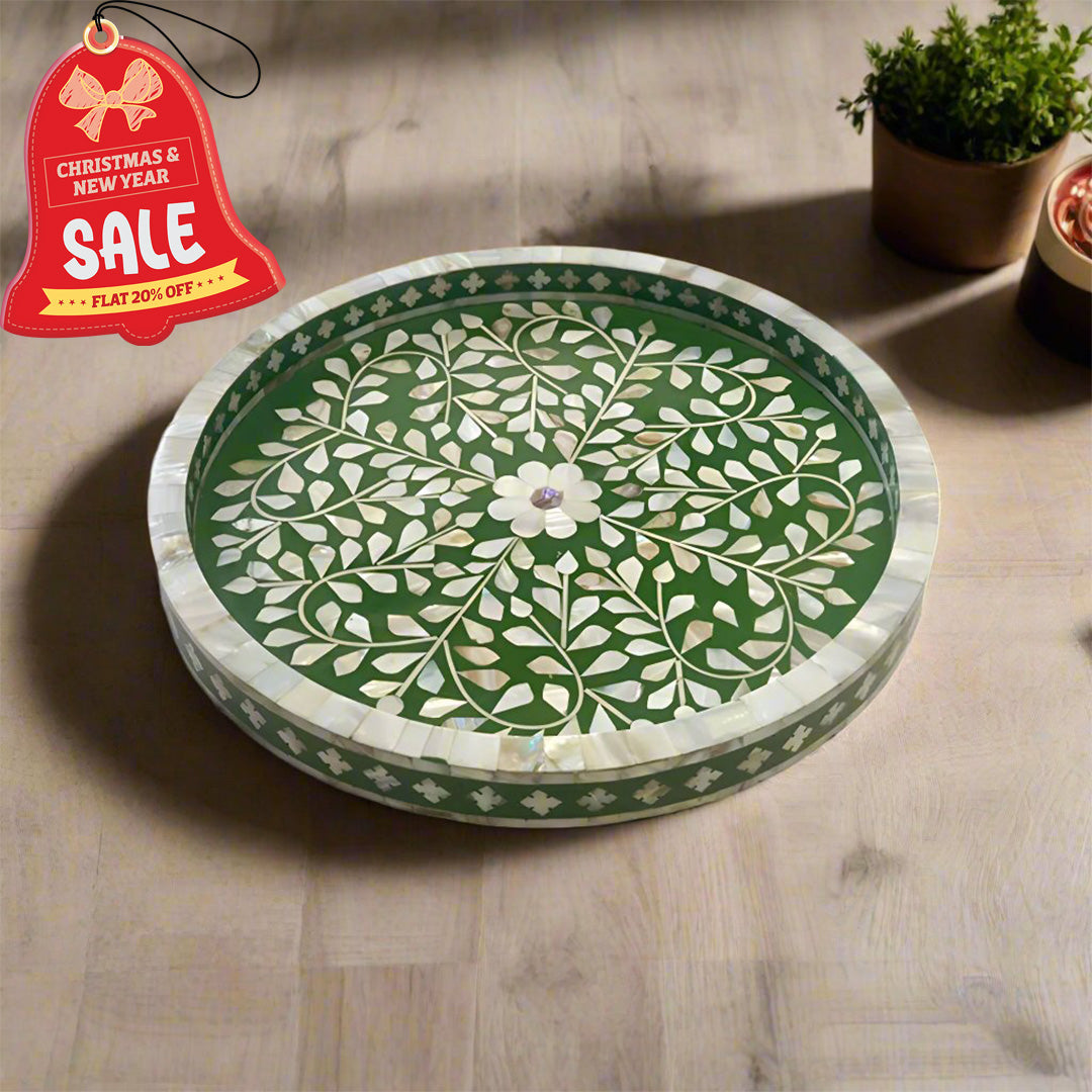 Handmade Customized Mother of Pearl Round Serving Tray