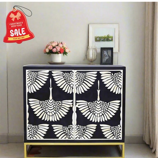 Customized Handmade Bone Inlay Feather patten bar Cabinet