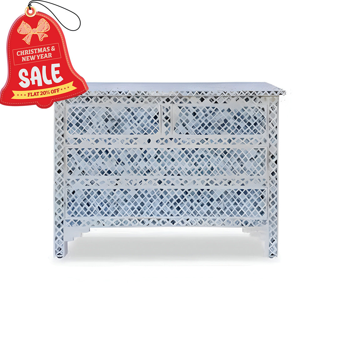 Bone Inlay Chest Of 4 Drawers , Marrakech Pattern In blue