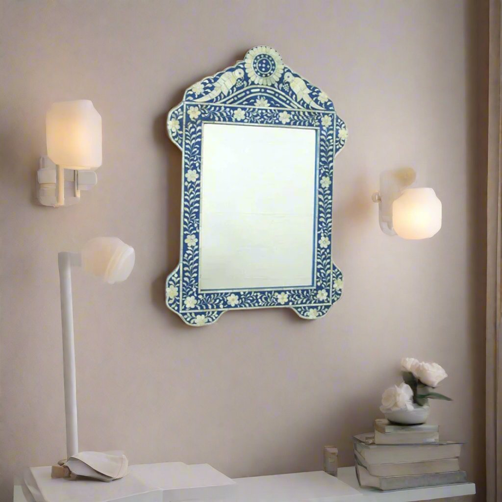 Handmade Customized Blue Bird Bone Inlay Mirror