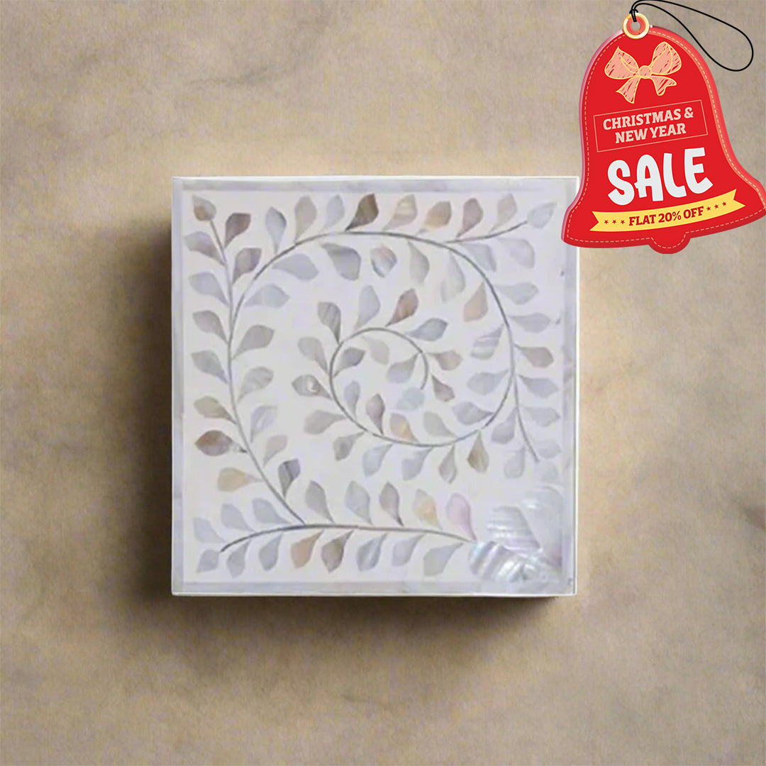 White mother of pearl inlay personalized jewelry box for women