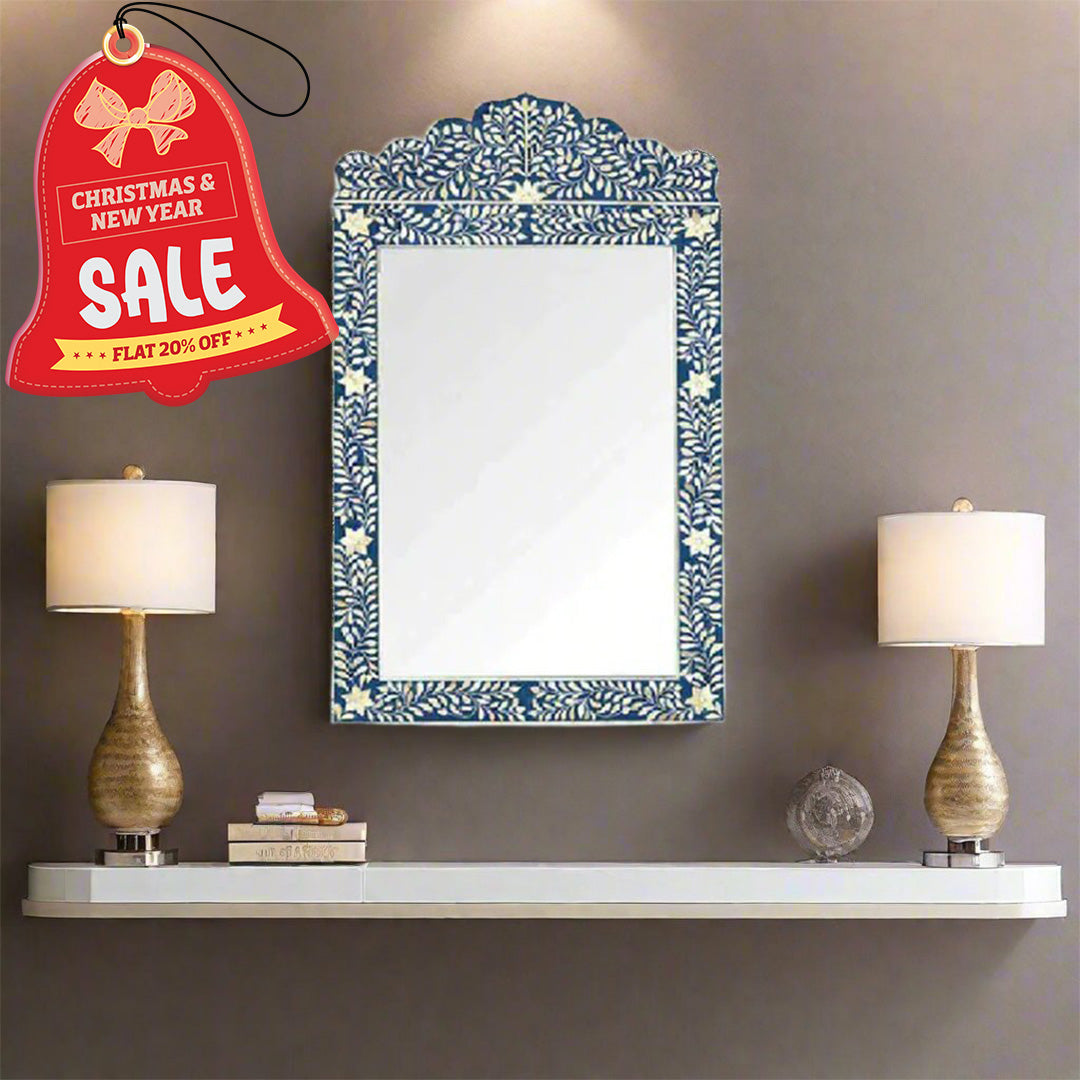 Bone Inlay Blue Floral Mirror Frames with Complimentary Mirror