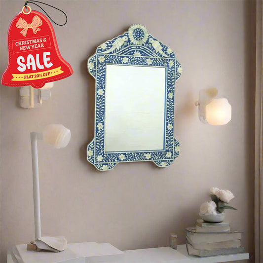 Handmade Customized Blue Bird Bone Inlay Mirror