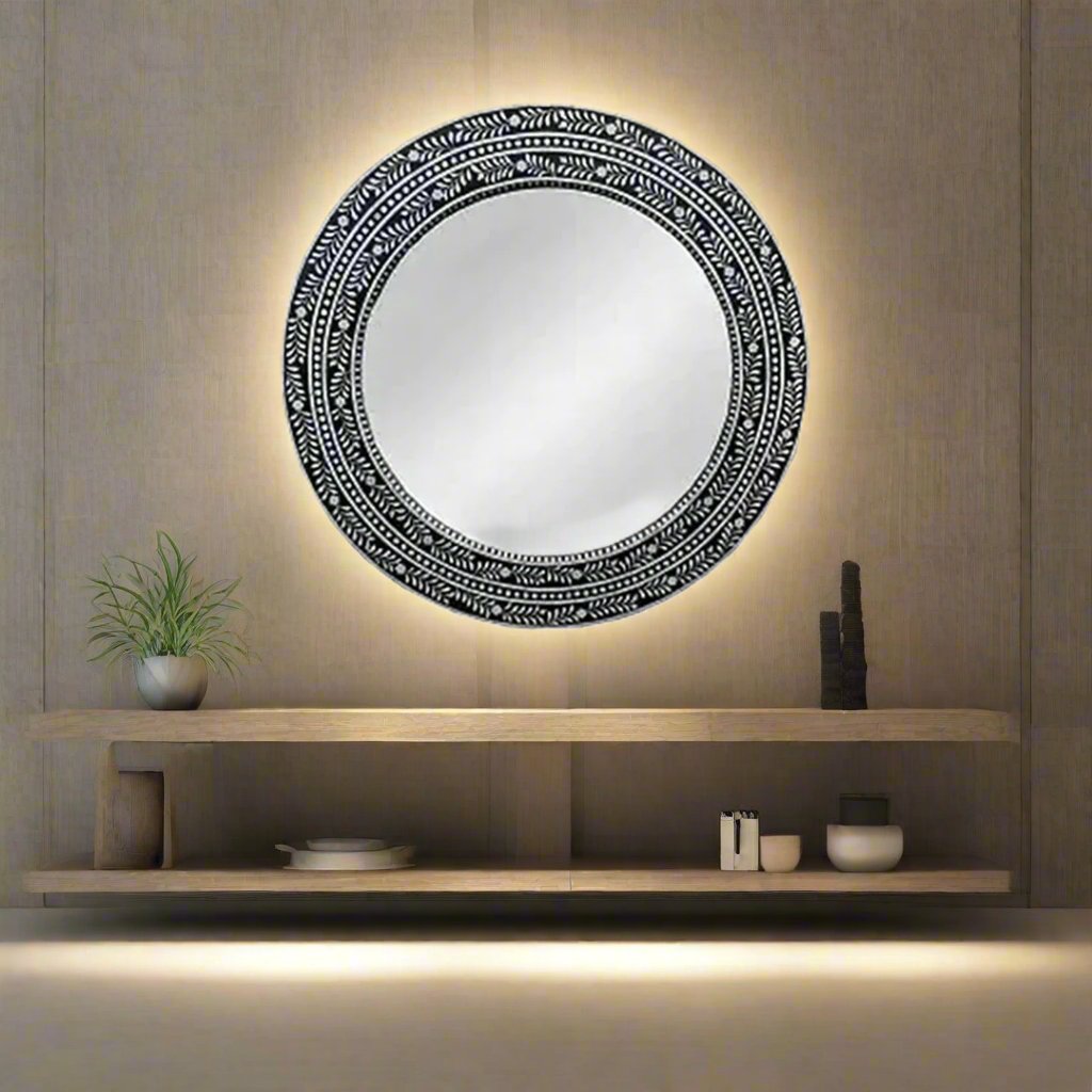 Handmade Customized Bone Inlay Round Mirror Frame