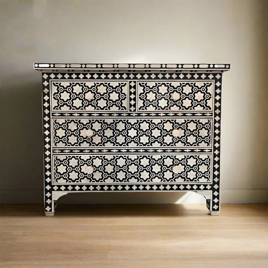 Bone Inlay Chest Of 4 Drawers , Black In Pattern