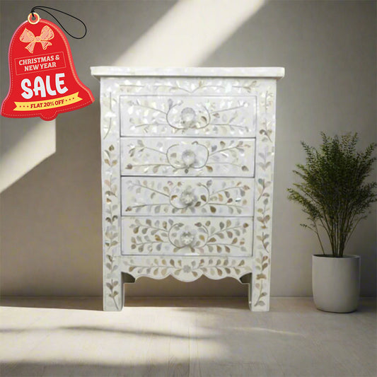 HANDMADE  CUSTOMIZED MOTHER OF PEARL FLORAL PATTREN BEDSIDE TABLE