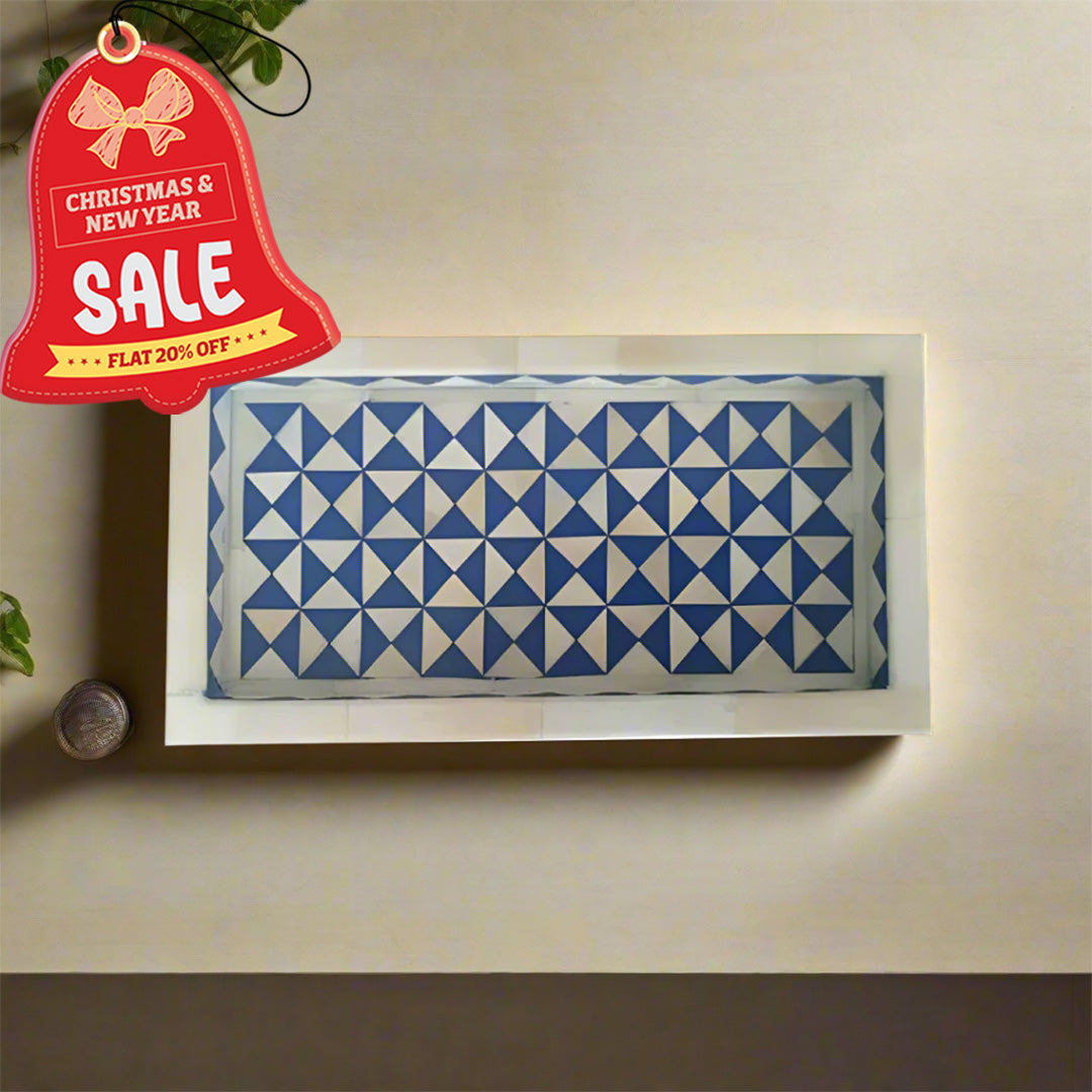 Handmade Customized Bone Inlay Geometric Pattern Serving Tray Best For Home Decor