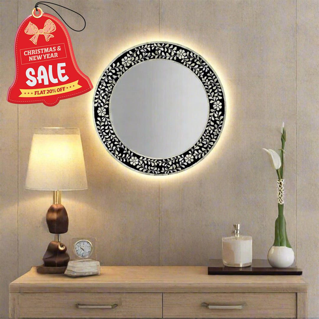 Handmade Customized Bone Inlay Round Mirror Frame