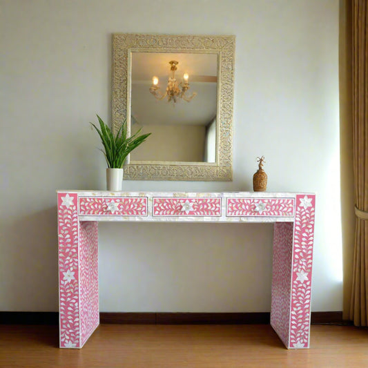 Handmade Customized Mother of Pearl 3 Drawer Console Table