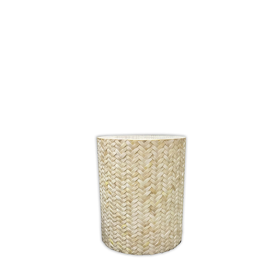 Handmade Customized Bone Inlay Round Stool-  BASKET WEAVE