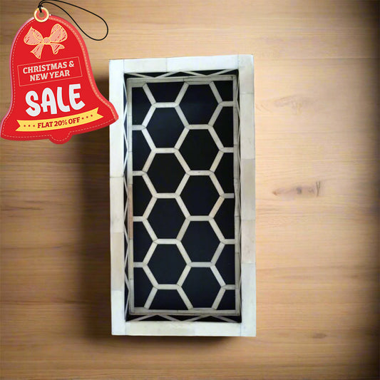 Handmade Customized Bone Inlay Honeycomb Pattern Serving Tray