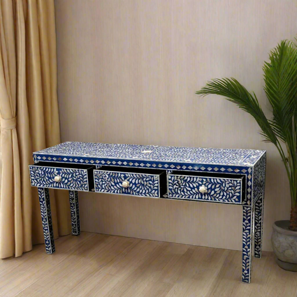 Handmade Customized Mother of Pearl 3 Drawer Console Table