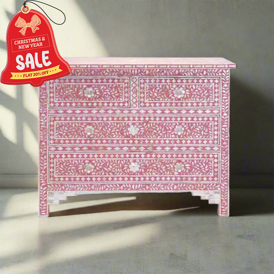 Handmade Pink Mother of Pearl Inlay Chest of 4 Drawers vintage interiors for home