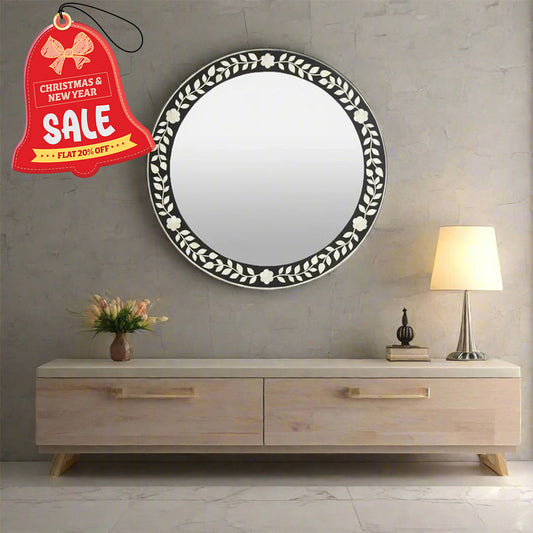 Handmade Customized Bone Inlay Round Mirror Frame