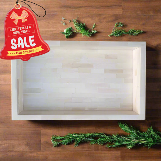 Handmade Bone Inlay Full Fitting Rectangle Tray (White)