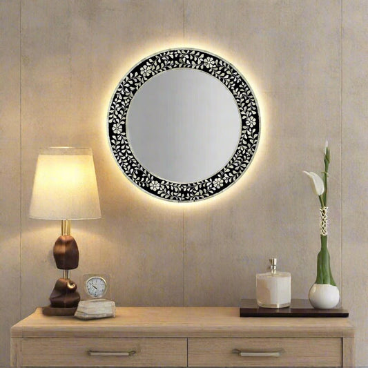 Handmade Customized Bone Inlay Round Mirror Frame