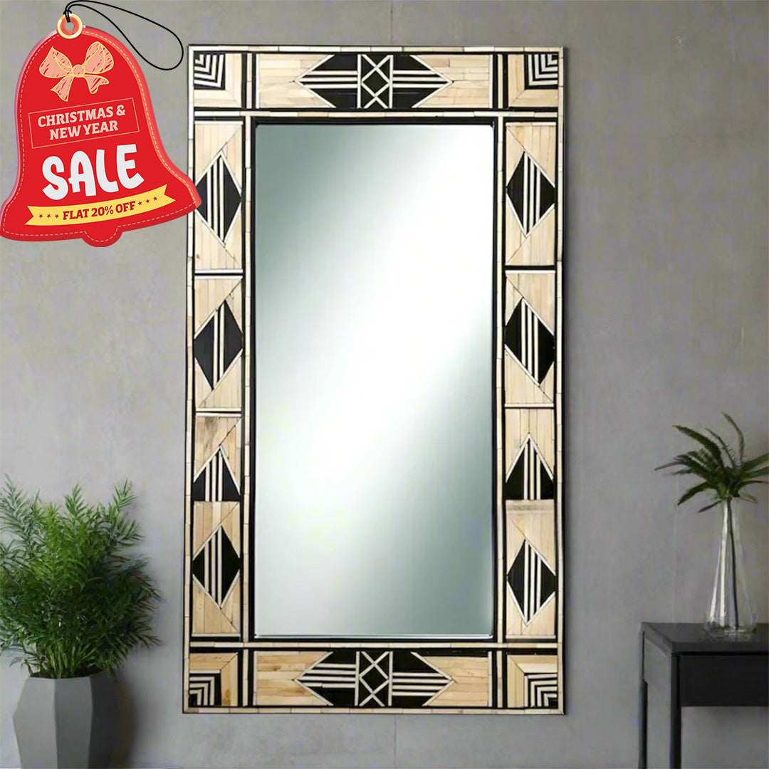 Handmade Bone Inlay Mirror Frame  Abstract Pettren Black color