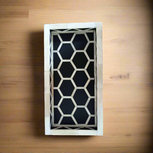 Handmade Customized Bone Inlay Honeycomb Pattern Serving Tray