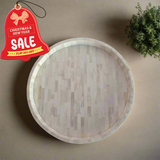 Handmade Customized Bone Inlay Round Decorative Serving Tray for Home & Office