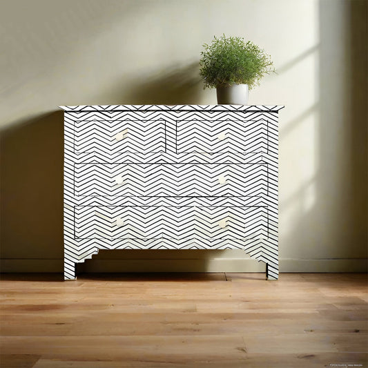 Bone Inlay Chest Of 4 Drawers , Chevron Pattern