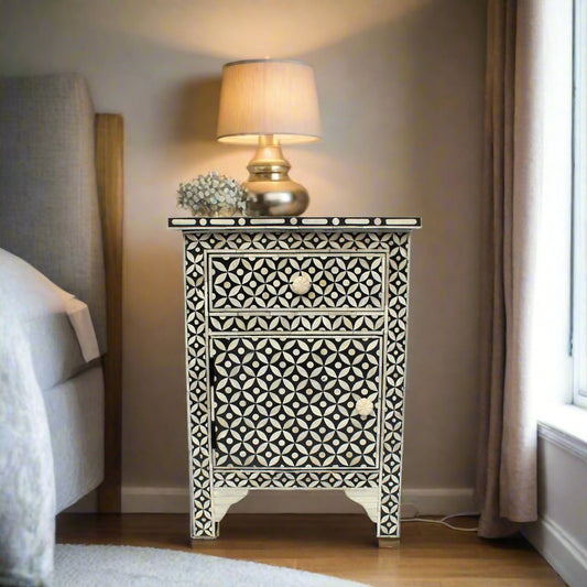 Handmade Customized Bone Inlay Bedside Table