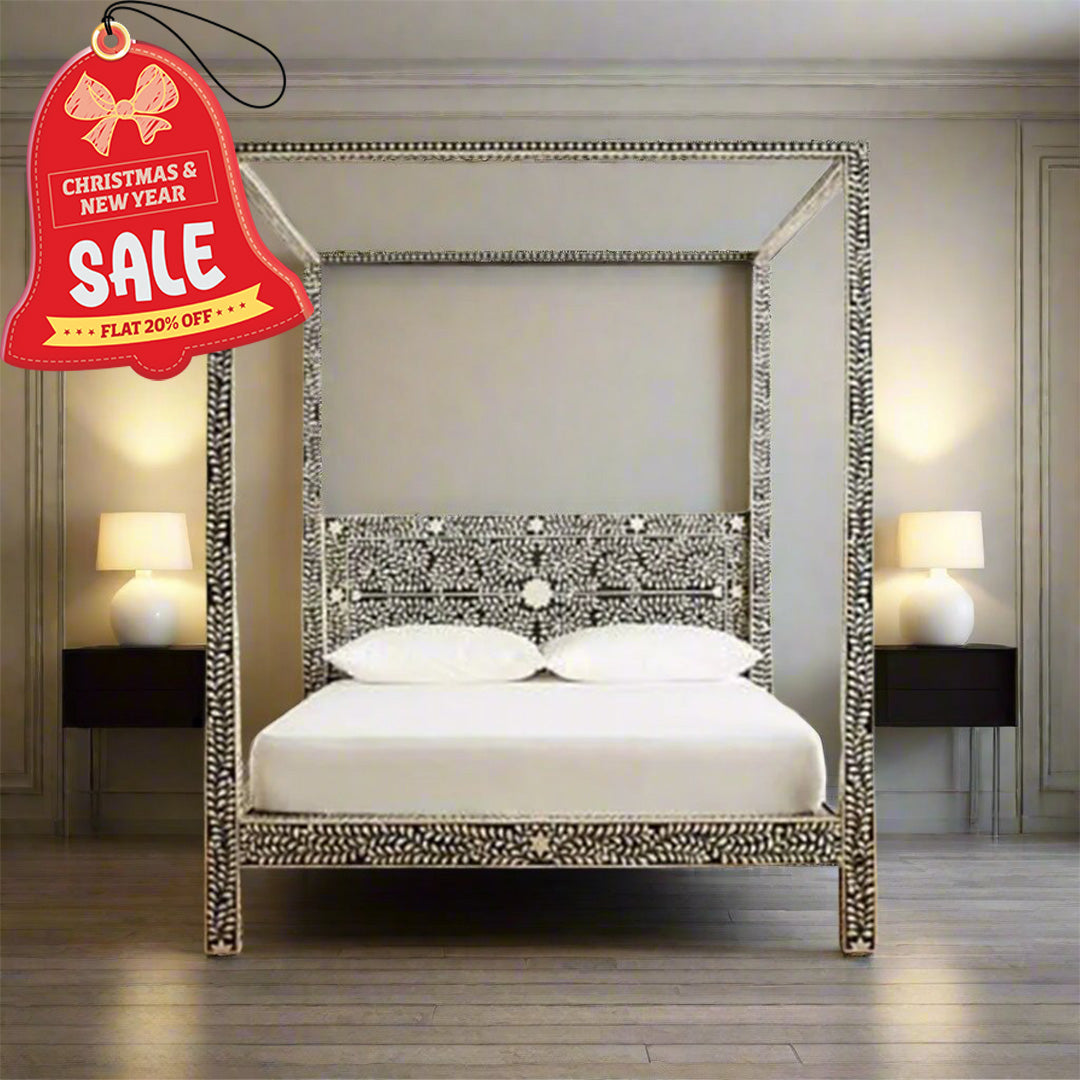 Bone Inlay Four Poster Bed head