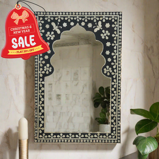 Bone Inlay Black Butterfly Pattern Mirror Frames with Complimentary Mirror