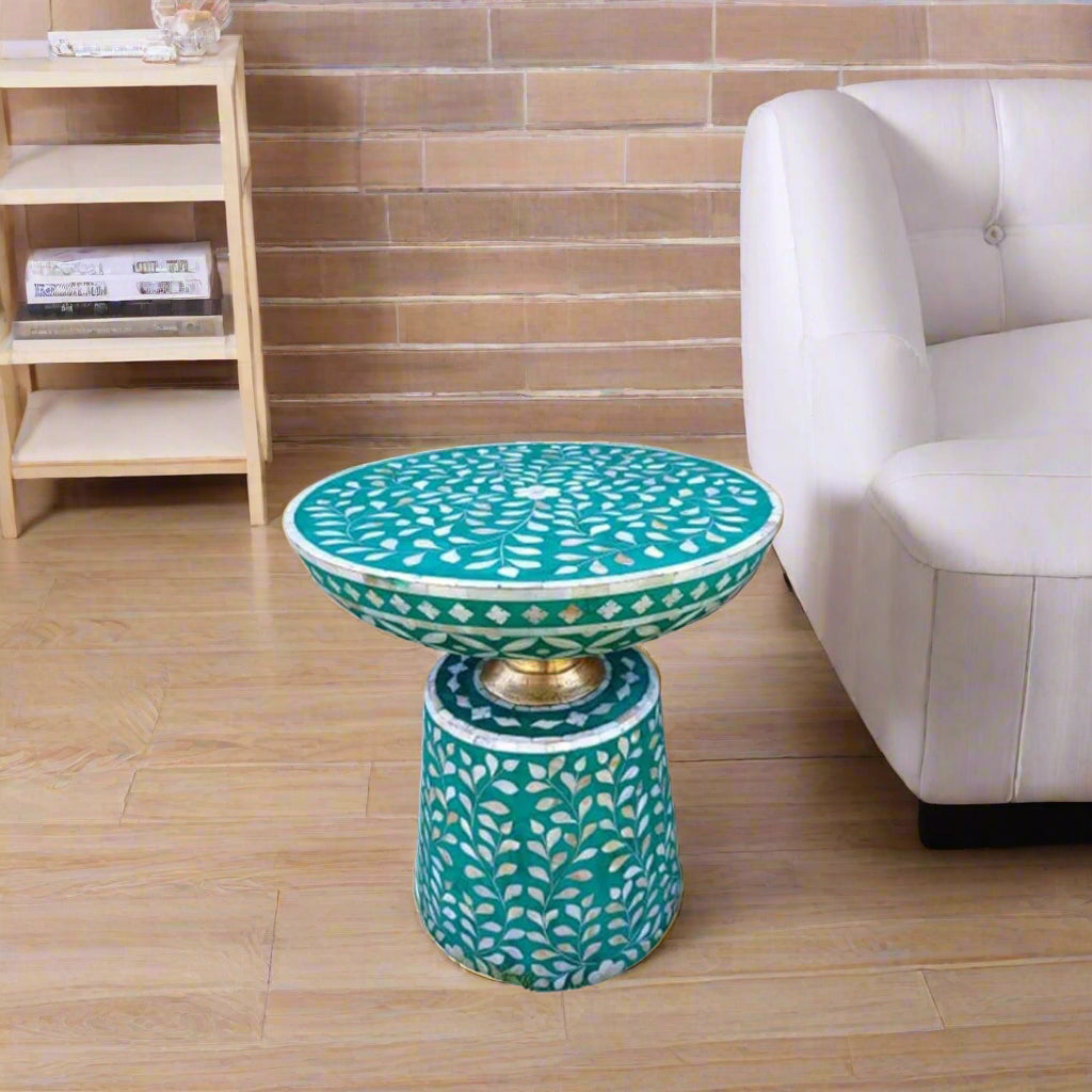 Handmade Customized Mother of Pearl Leaf Pattern Stool