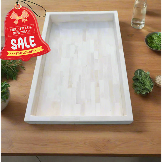 Handmade Bone Inlay Tray - White