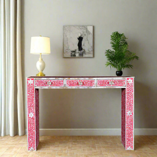 Handmade Pink Mother of Pearl handmade Vintage Antique Console Table