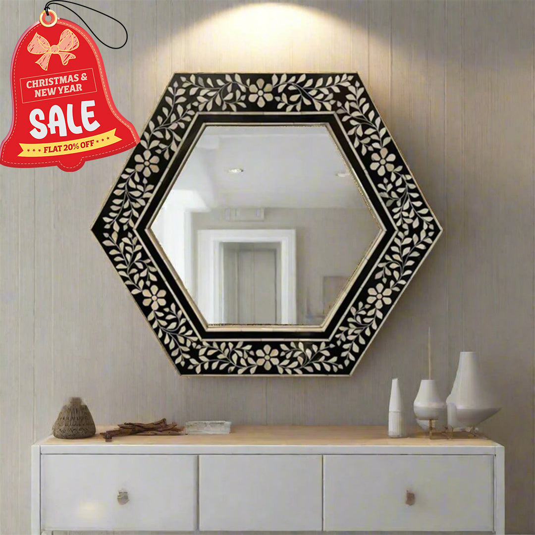 Handmade Customized Bone Inlay Hexagonal  Mirror Frame