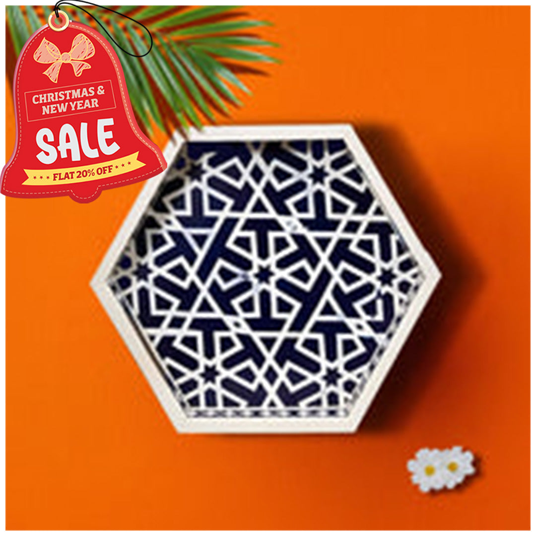 Handmade Customized Bone Inlay Hexagonal Serving Tray