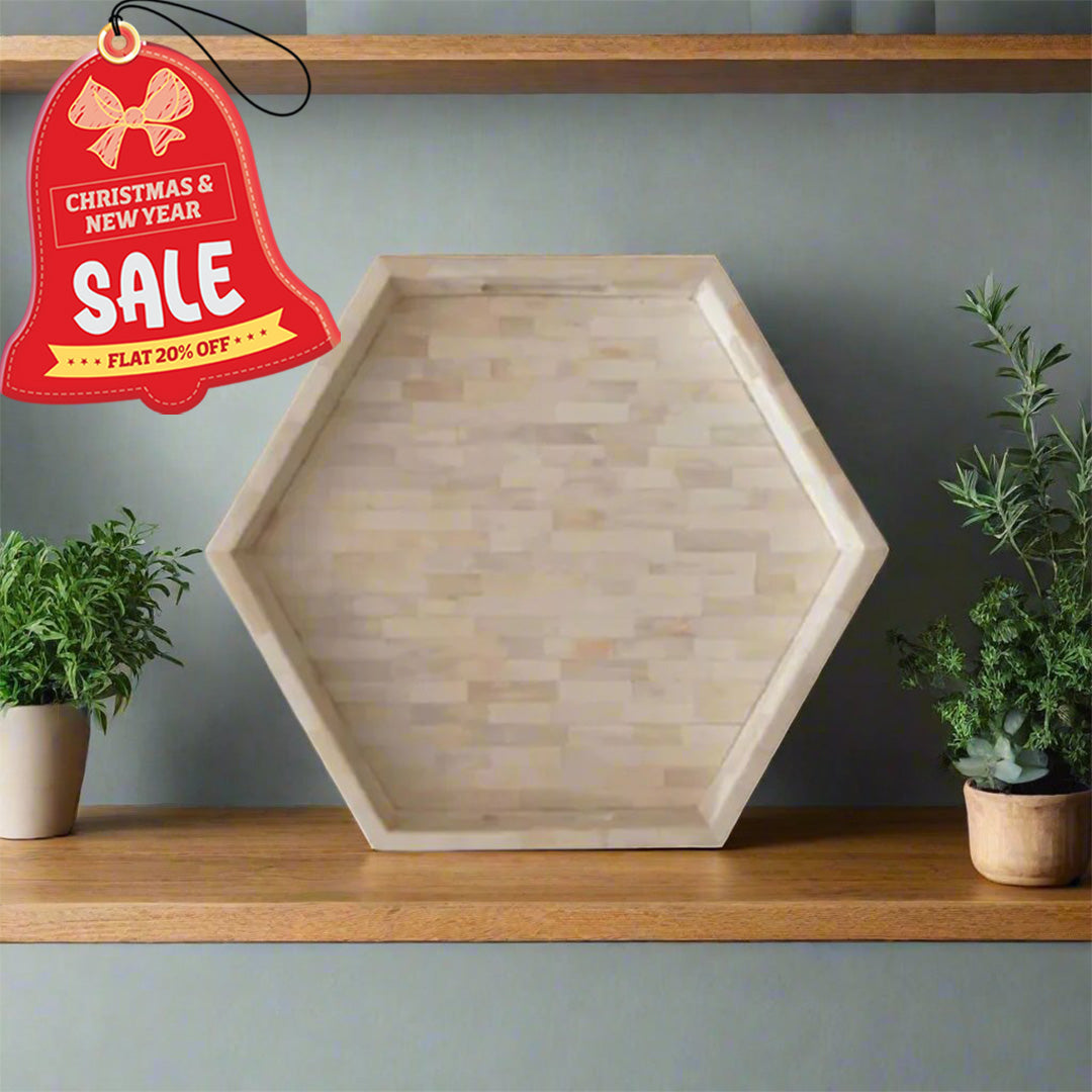 Handmade Customized Bone Inlay Hexagonal Serving Tray