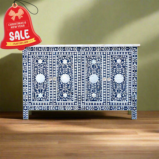 MOTHER OF PEARL CHEST OF DRAWER/ SIDEBOARD - FLORAL( Indigo)