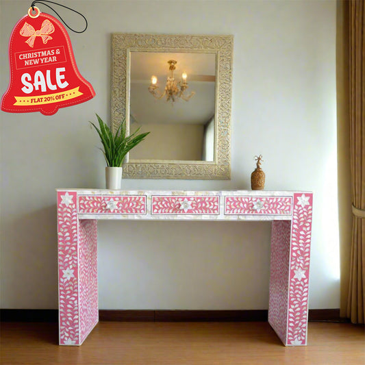 Handmade Customized Mother of Pearl 3 Drawer Console Table