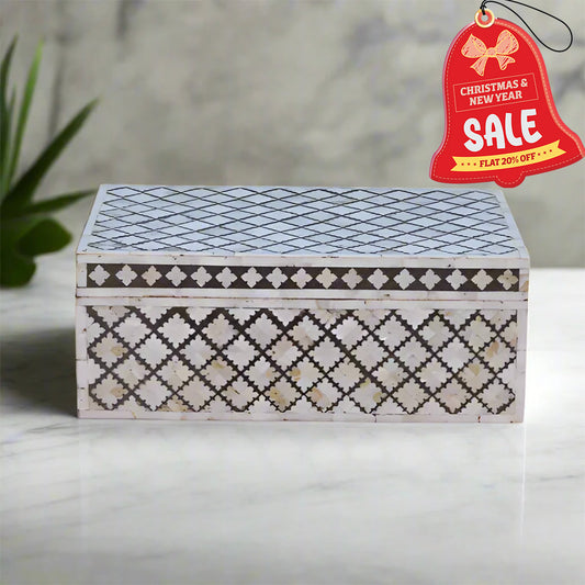 Handmade Mother Of Pearl Jewelry Box- Geometric Pattern