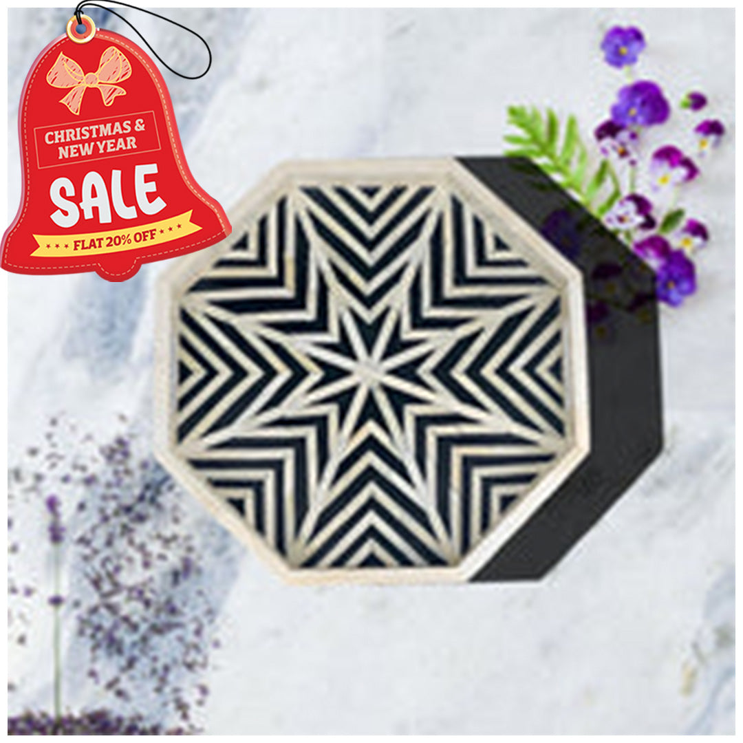 Handmade Customized Bone Inlay Octagonal  Serving Tray