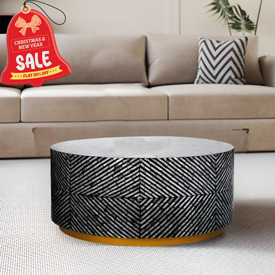 Handmade Mother of Pearl Round Coffee Table-BLACK