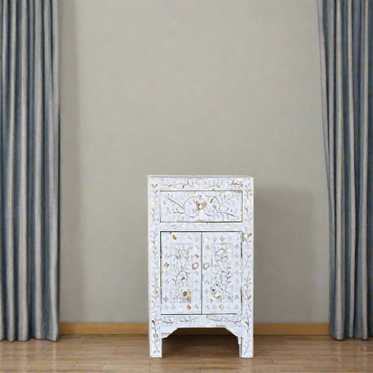 HANDMADE WHITE MOTHER OF PEARL BEDSIDE TABLE FOR HOME DECOR LIVING ROOM