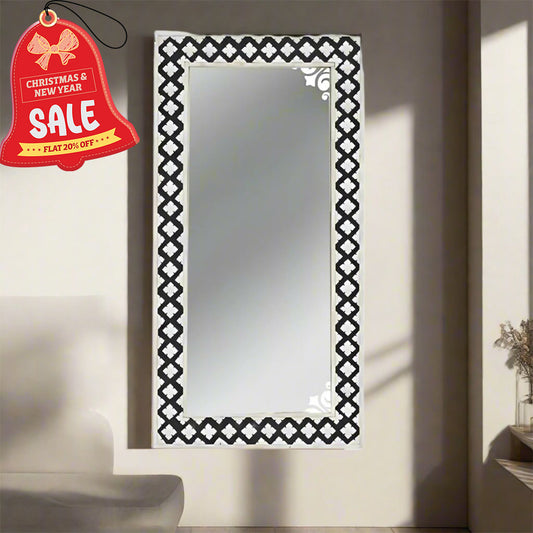 Handmade Bone Inlay Mirror Frame Zikzak Pettren Black color