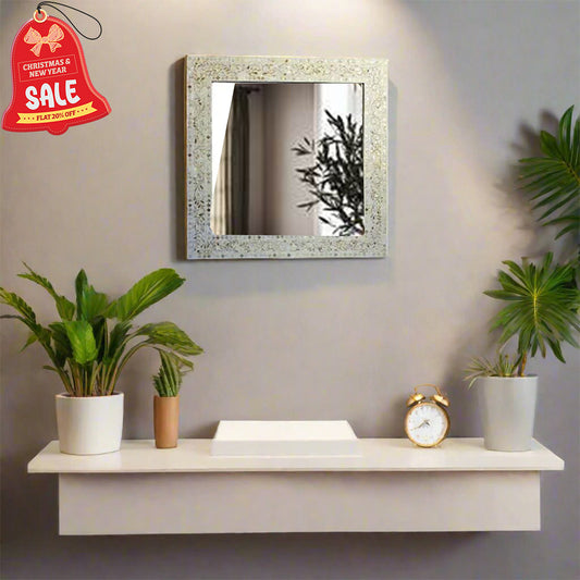 WHITE MOTHER OF PEARL INLAY SQUARE MIRROR FRAME