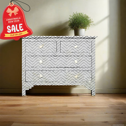 Bone Inlay Chest Of 4 Drawers , Chevron Pattern