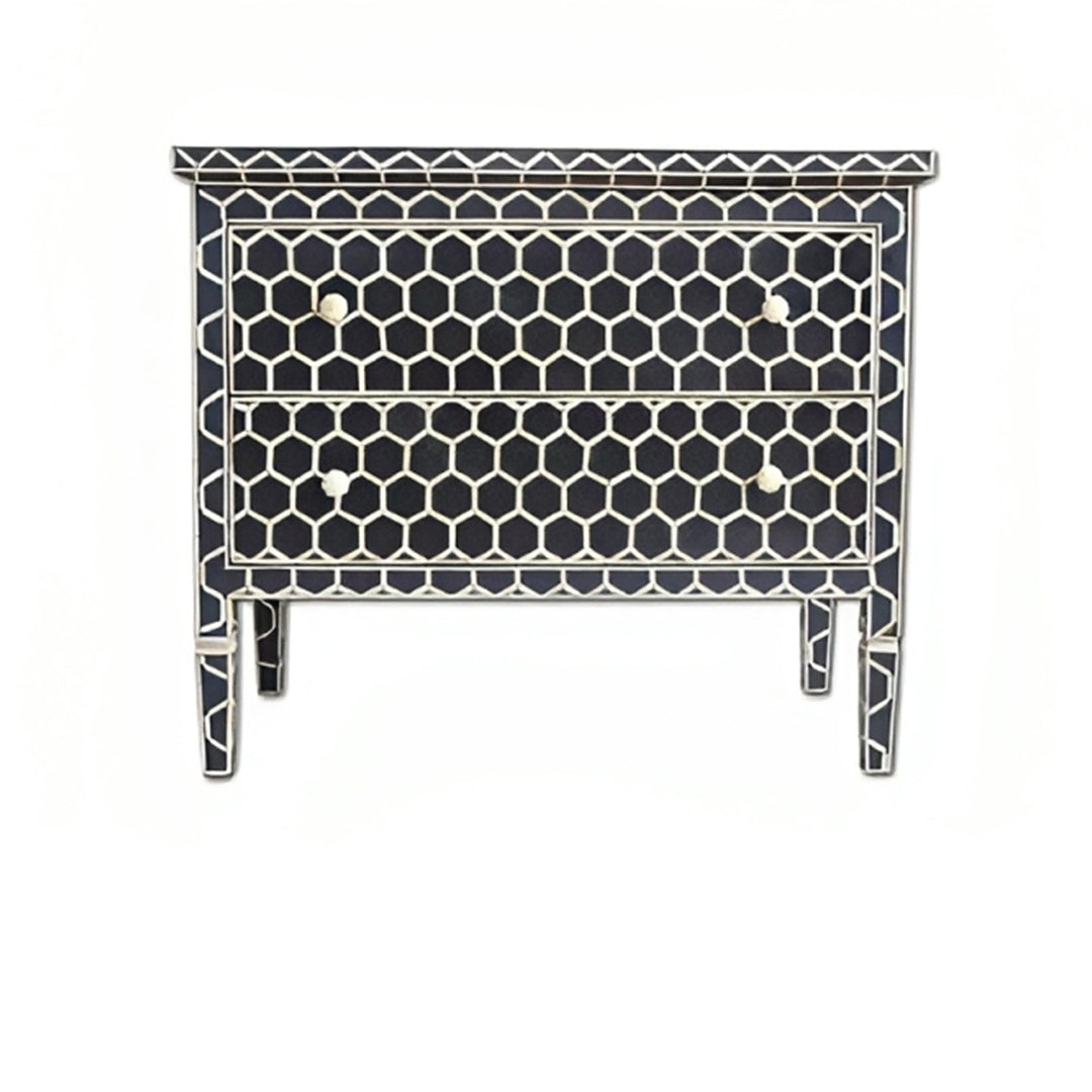 Bone Inlay Chest Of 2 Drawers ,Honeycomb Pattern In Black