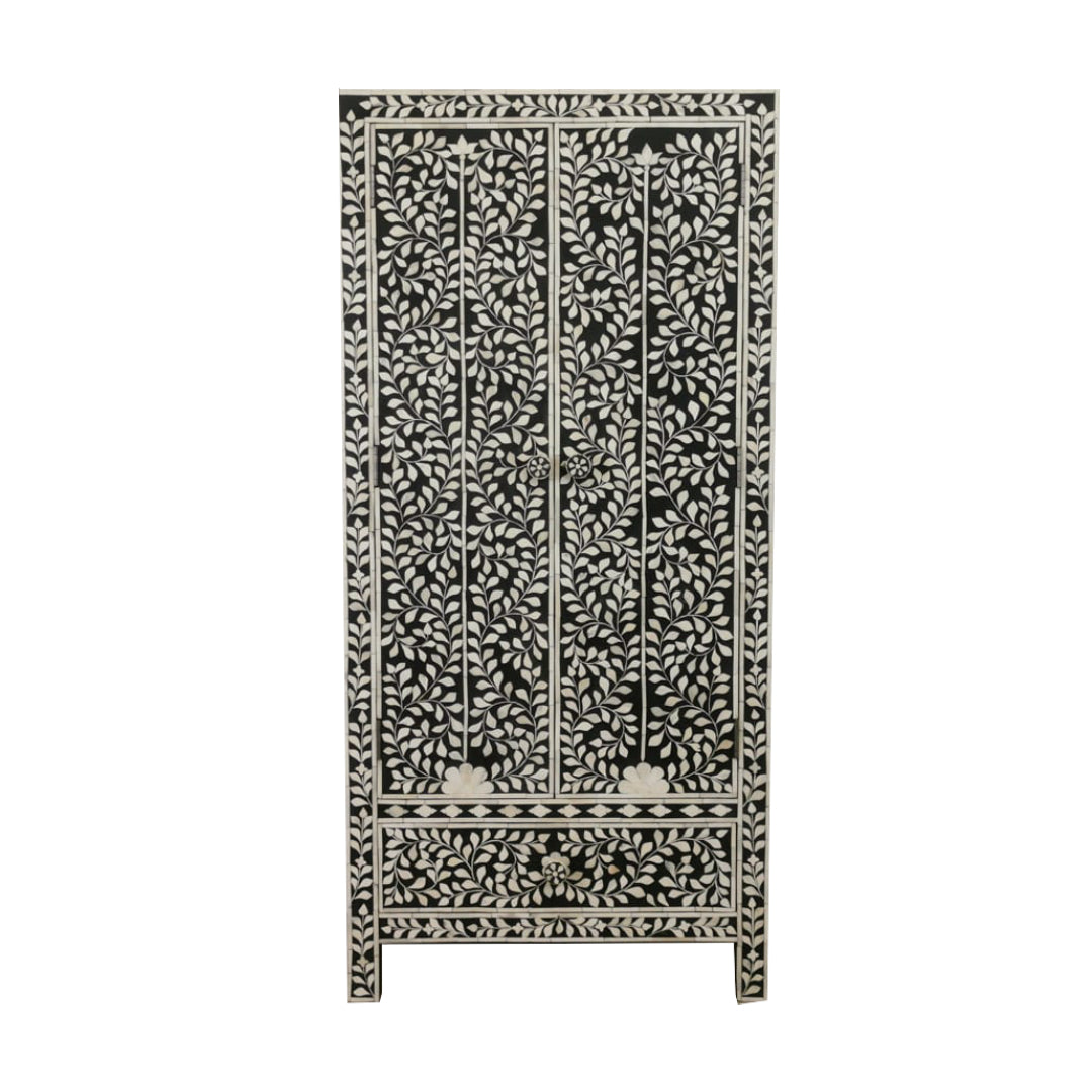 Handmade Floral Bone Inlay Two Door And One Drawer Almirah / Wardrobe /Armories Best For Home Decor